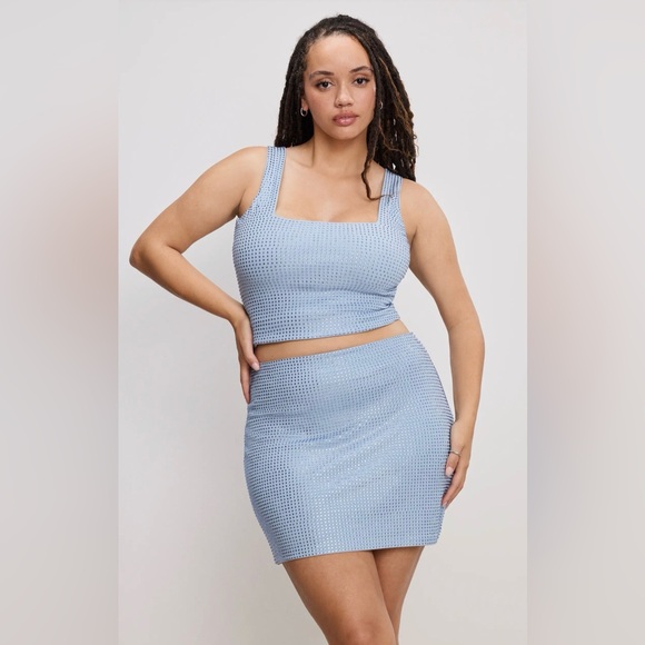 Good American Rhinestone Mini Skirt Blue 5XL Crystal Bodycon NWT - Picture 3 of 4